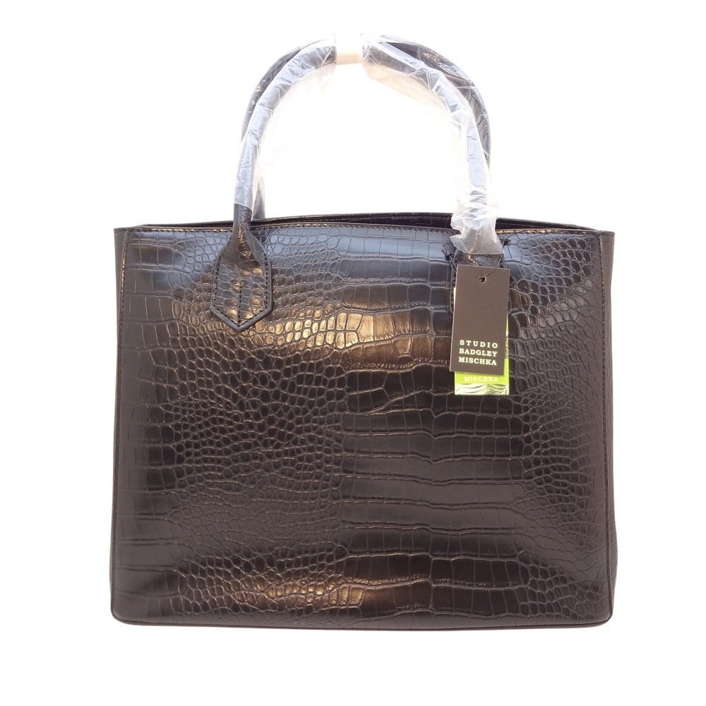 Studio Badgley Mischka Tote Bag Large Black NEW Crocโ Embossed Satchel